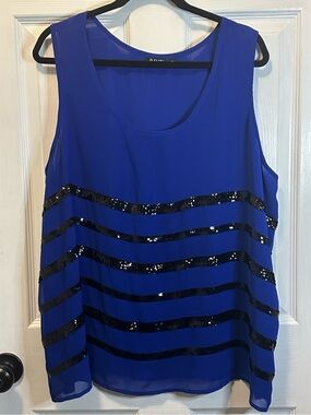 a.n.a Royal Blue Sleeveless Tank with Black Sequin Stripes Women’s Plus Size 2X